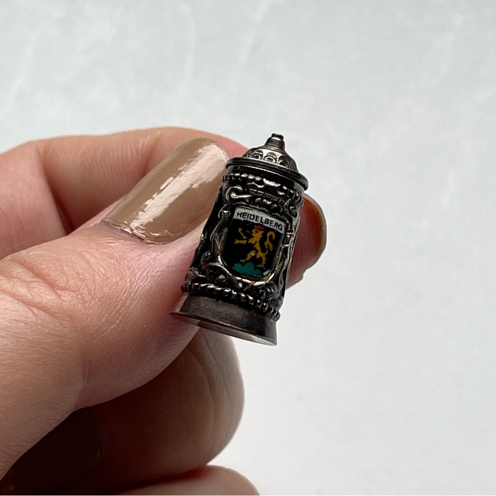 Vintage antique stamped 800 silver Heidelberg souvenir tankard pendant charm - Picture 7 of 8